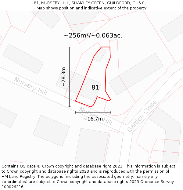 81, NURSERY HILL, SHAMLEY GREEN, GUILDFORD, GU5 0UL: Plot and title map