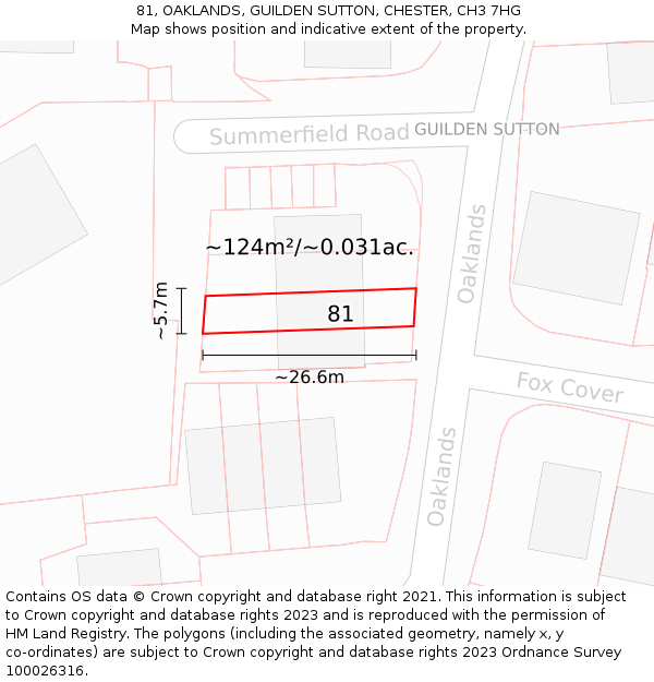 81, OAKLANDS, GUILDEN SUTTON, CHESTER, CH3 7HG: Plot and title map