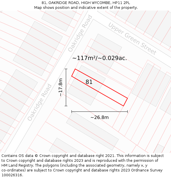 81, OAKRIDGE ROAD, HIGH WYCOMBE, HP11 2PL: Plot and title map