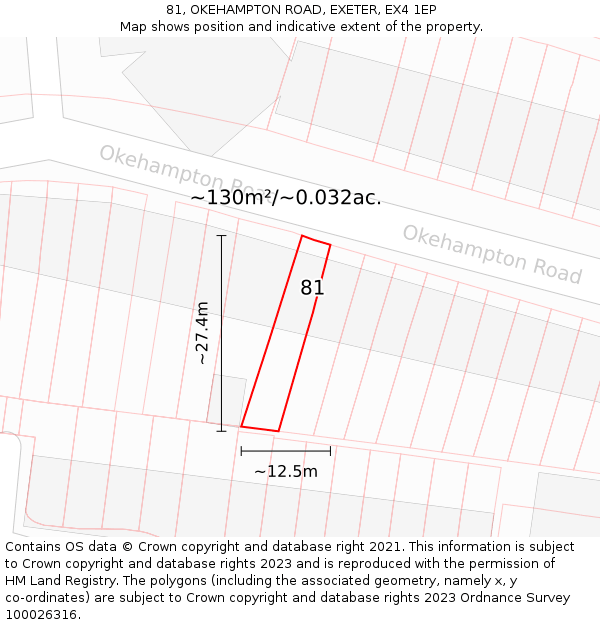 81, OKEHAMPTON ROAD, EXETER, EX4 1EP: Plot and title map