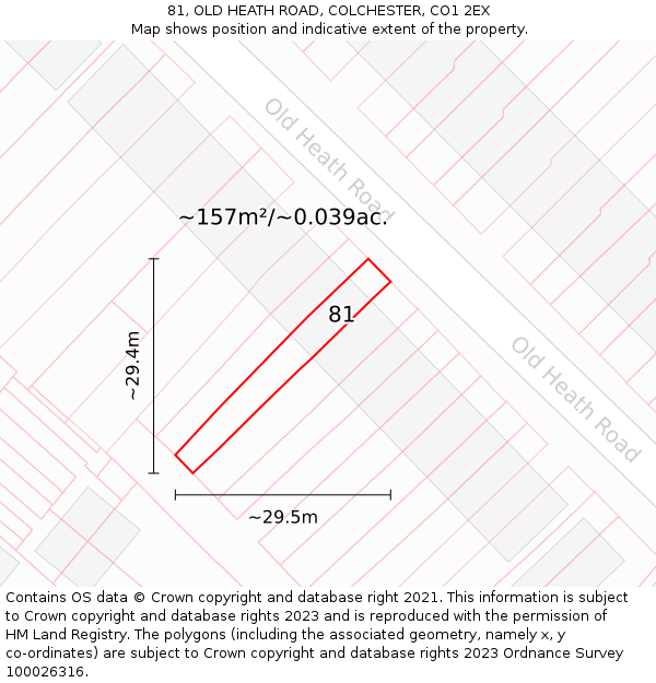 81, OLD HEATH ROAD, COLCHESTER, CO1 2EX: Plot and title map