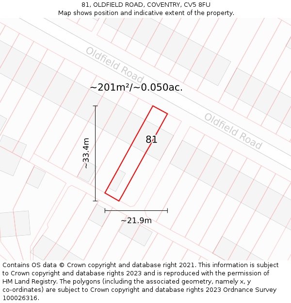81, OLDFIELD ROAD, COVENTRY, CV5 8FU: Plot and title map