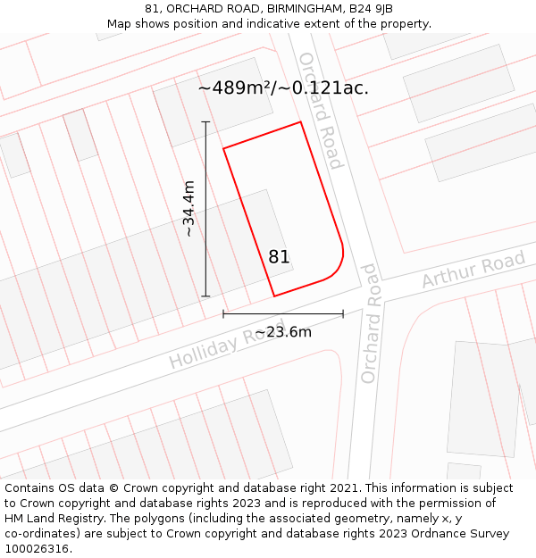 81, ORCHARD ROAD, BIRMINGHAM, B24 9JB: Plot and title map