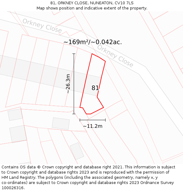 81, ORKNEY CLOSE, NUNEATON, CV10 7LS: Plot and title map