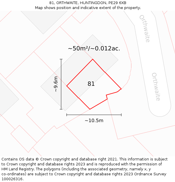81, ORTHWAITE, HUNTINGDON, PE29 6XB: Plot and title map