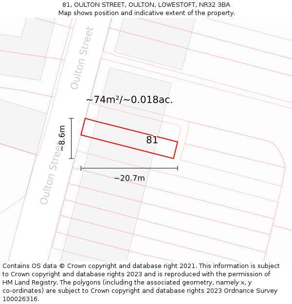 81, OULTON STREET, OULTON, LOWESTOFT, NR32 3BA: Plot and title map