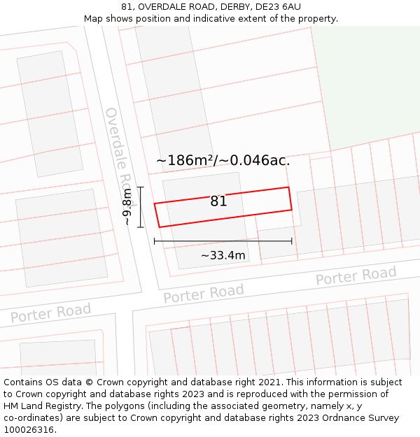 81, OVERDALE ROAD, DERBY, DE23 6AU: Plot and title map
