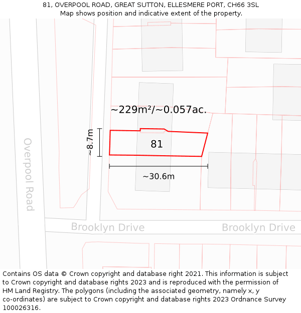 81, OVERPOOL ROAD, GREAT SUTTON, ELLESMERE PORT, CH66 3SL: Plot and title map
