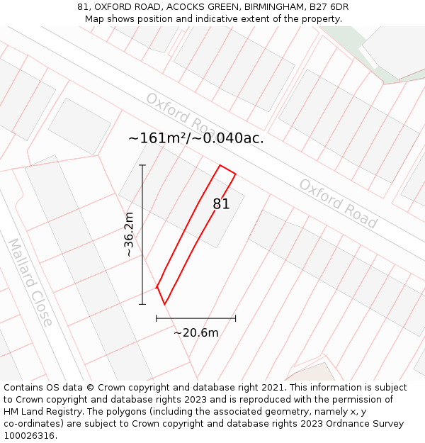 81, OXFORD ROAD, ACOCKS GREEN, BIRMINGHAM, B27 6DR: Plot and title map