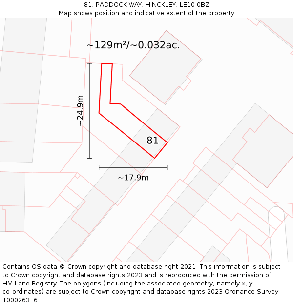 81, PADDOCK WAY, HINCKLEY, LE10 0BZ: Plot and title map