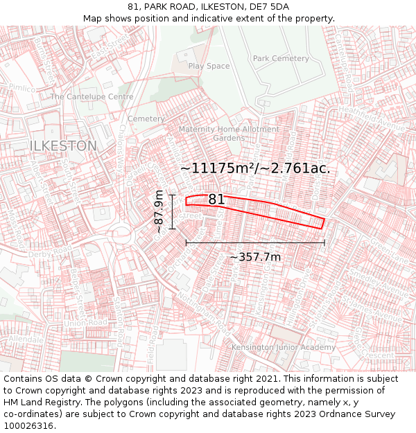 81, PARK ROAD, ILKESTON, DE7 5DA: Plot and title map