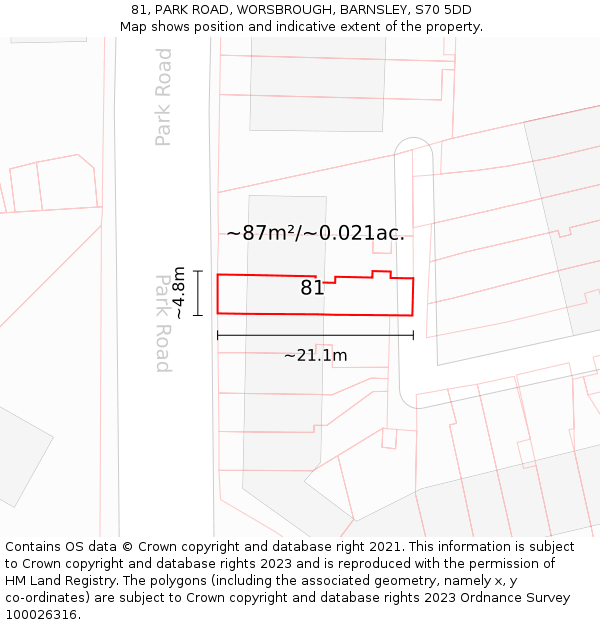 81, PARK ROAD, WORSBROUGH, BARNSLEY, S70 5DD: Plot and title map