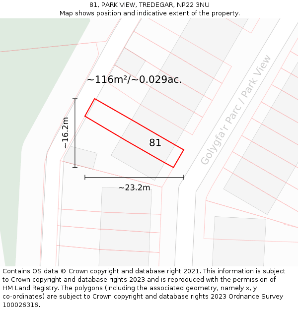 81, PARK VIEW, TREDEGAR, NP22 3NU: Plot and title map