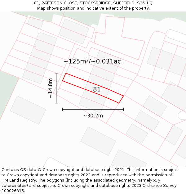 81, PATERSON CLOSE, STOCKSBRIDGE, SHEFFIELD, S36 1JQ: Plot and title map
