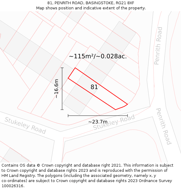 81, PENRITH ROAD, BASINGSTOKE, RG21 8XF: Plot and title map