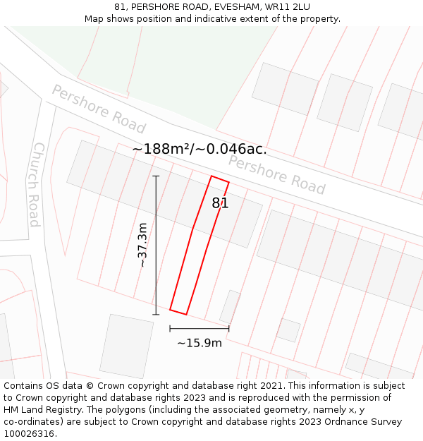 81, PERSHORE ROAD, EVESHAM, WR11 2LU: Plot and title map
