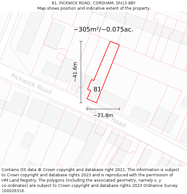 81, PICKWICK ROAD, CORSHAM, SN13 9BY: Plot and title map