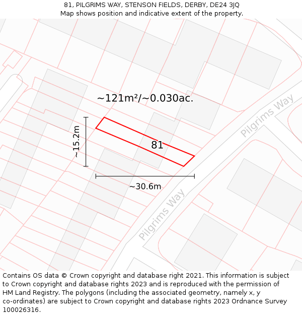 81, PILGRIMS WAY, STENSON FIELDS, DERBY, DE24 3JQ: Plot and title map