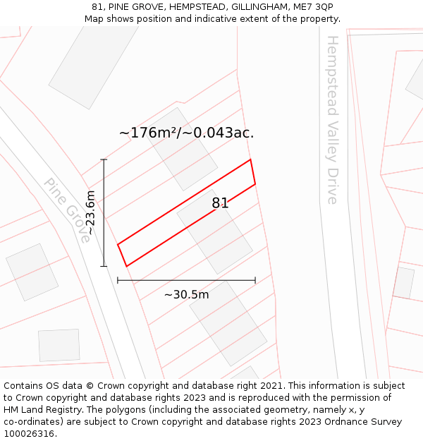 81, PINE GROVE, HEMPSTEAD, GILLINGHAM, ME7 3QP: Plot and title map