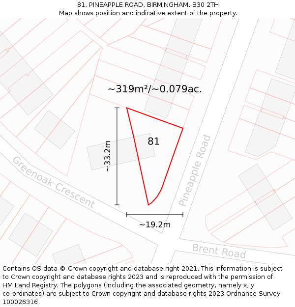 81, PINEAPPLE ROAD, BIRMINGHAM, B30 2TH: Plot and title map