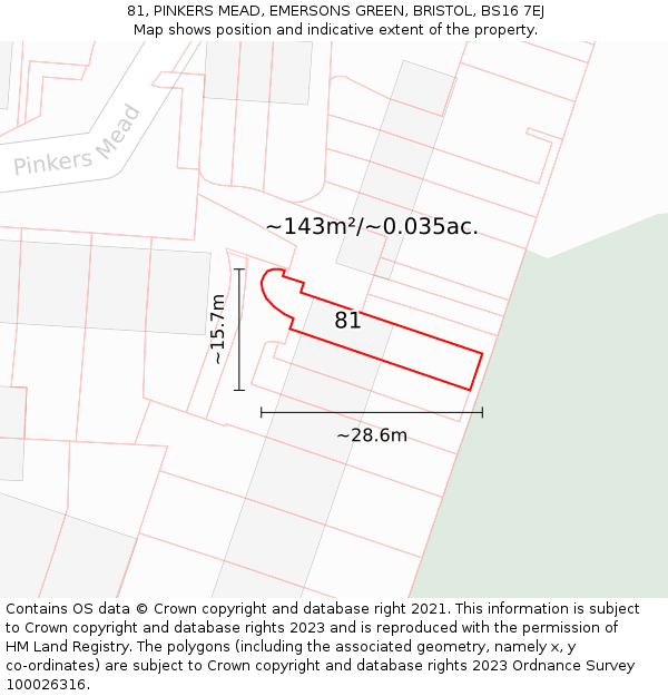 81, PINKERS MEAD, EMERSONS GREEN, BRISTOL, BS16 7EJ: Plot and title map