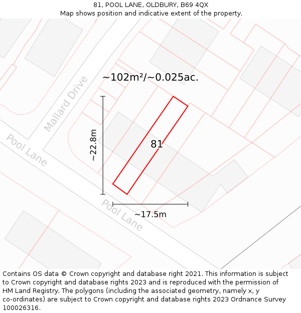 81, POOL LANE, OLDBURY, B69 4QX: Plot and title map