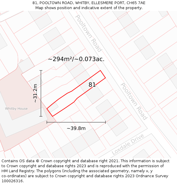 81, POOLTOWN ROAD, WHITBY, ELLESMERE PORT, CH65 7AE: Plot and title map