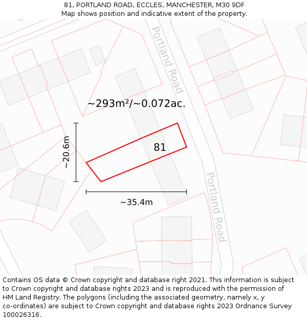 81, PORTLAND ROAD, ECCLES, MANCHESTER, M30 9DF: Plot and title map