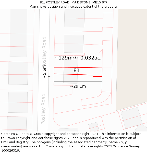81, POSTLEY ROAD, MAIDSTONE, ME15 6TP: Plot and title map