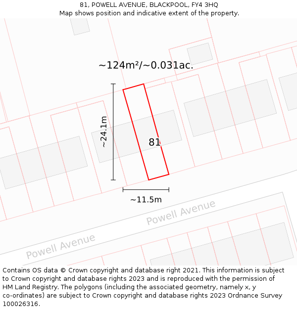 81, POWELL AVENUE, BLACKPOOL, FY4 3HQ: Plot and title map