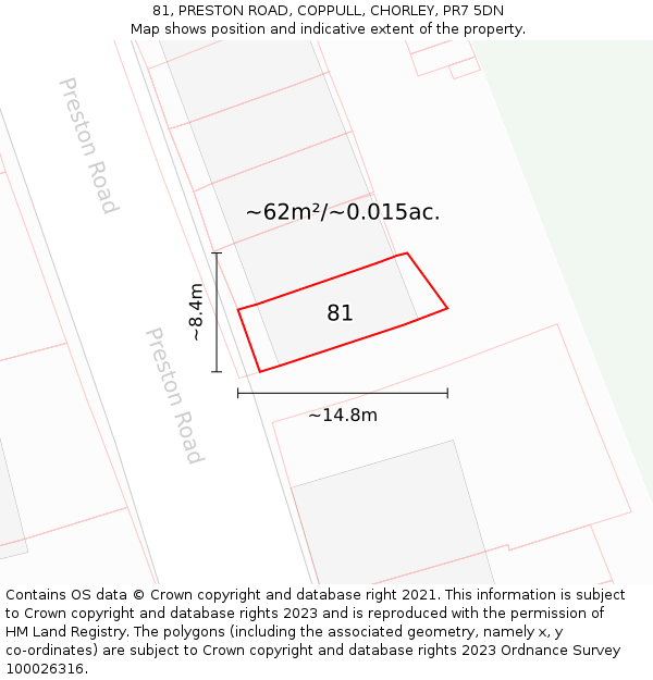 81, PRESTON ROAD, COPPULL, CHORLEY, PR7 5DN: Plot and title map