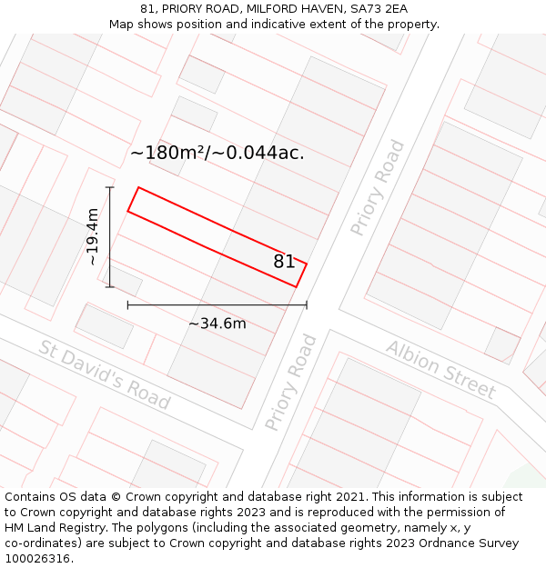 81, PRIORY ROAD, MILFORD HAVEN, SA73 2EA: Plot and title map