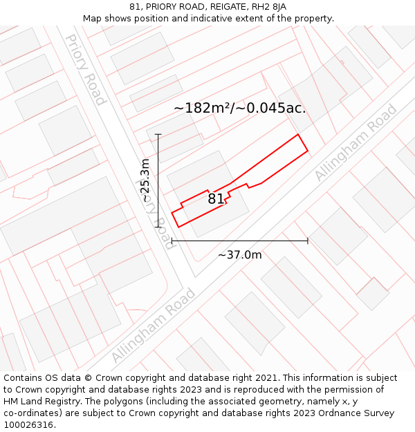 81, PRIORY ROAD, REIGATE, RH2 8JA: Plot and title map