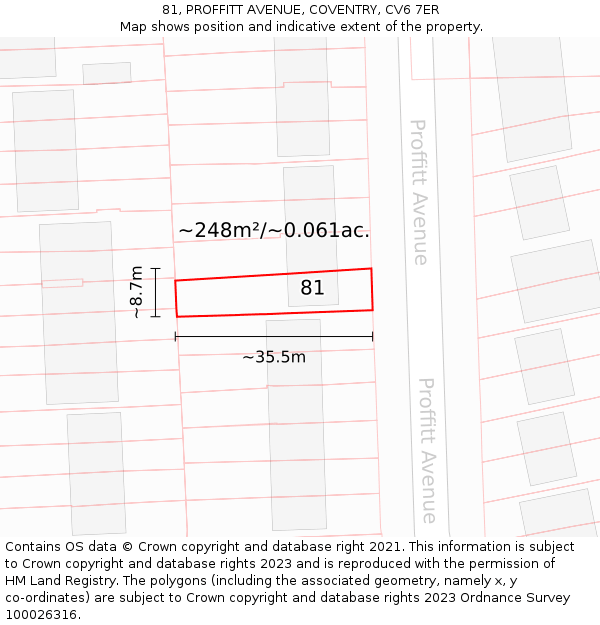 81, PROFFITT AVENUE, COVENTRY, CV6 7ER: Plot and title map