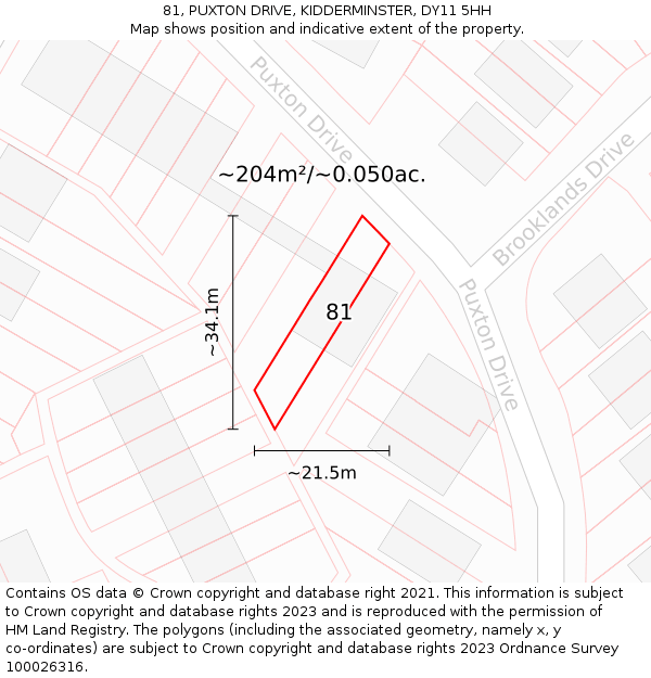 81, PUXTON DRIVE, KIDDERMINSTER, DY11 5HH: Plot and title map