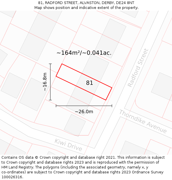 81, RADFORD STREET, ALVASTON, DERBY, DE24 8NT: Plot and title map