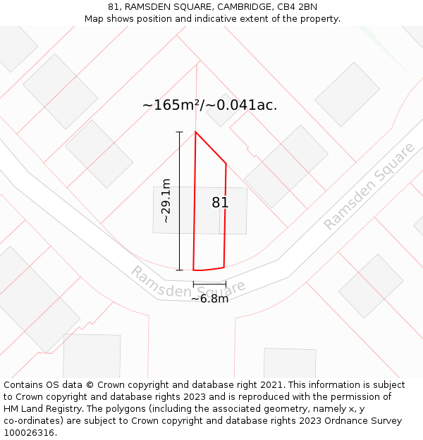81, RAMSDEN SQUARE, CAMBRIDGE, CB4 2BN: Plot and title map