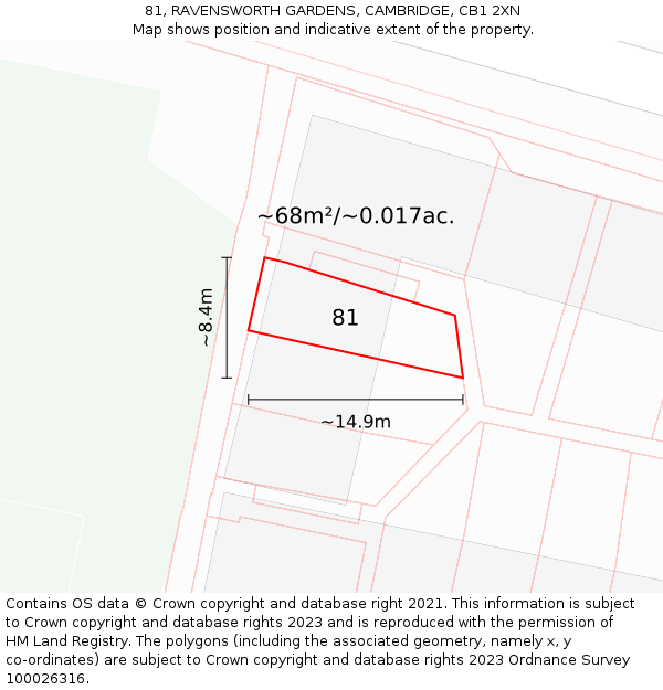 81, RAVENSWORTH GARDENS, CAMBRIDGE, CB1 2XN: Plot and title map