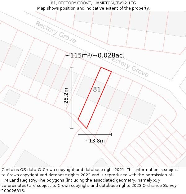 81, RECTORY GROVE, HAMPTON, TW12 1EG: Plot and title map