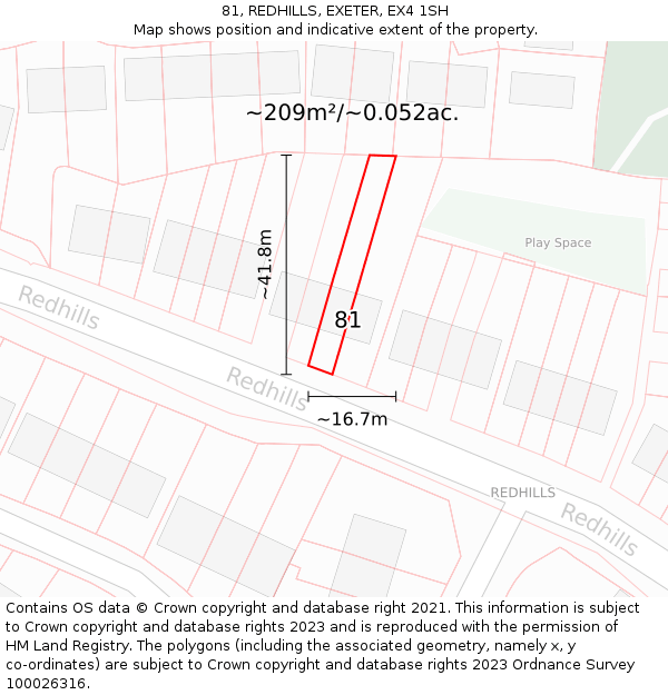 81, REDHILLS, EXETER, EX4 1SH: Plot and title map