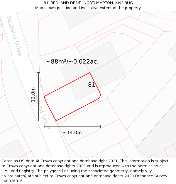 81, REDLAND DRIVE, NORTHAMPTON, NN2 8UG: Plot and title map