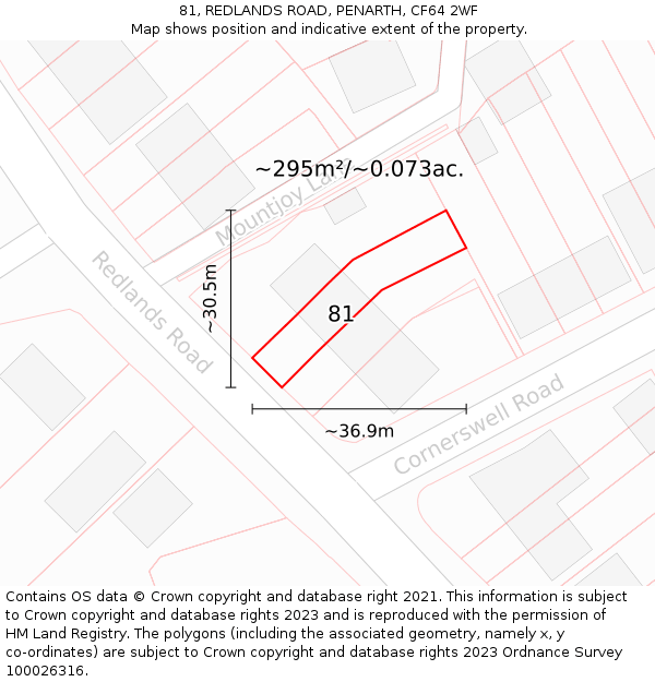 81, REDLANDS ROAD, PENARTH, CF64 2WF: Plot and title map