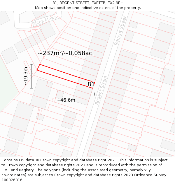 81, REGENT STREET, EXETER, EX2 9EH: Plot and title map