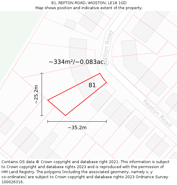 81, REPTON ROAD, WIGSTON, LE18 1GD: Plot and title map