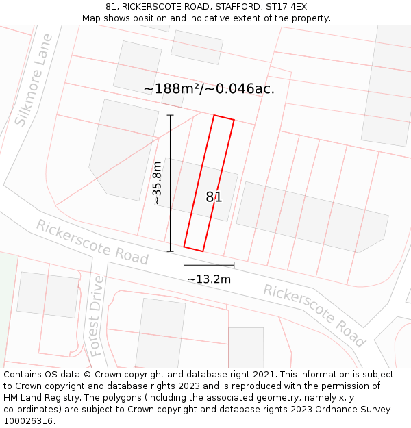 81, RICKERSCOTE ROAD, STAFFORD, ST17 4EX: Plot and title map