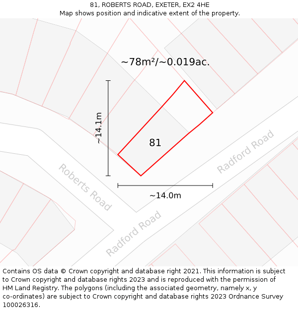 81, ROBERTS ROAD, EXETER, EX2 4HE: Plot and title map
