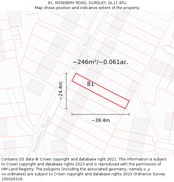 81, ROSEBERY ROAD, DURSLEY, GL11 4PU: Plot and title map