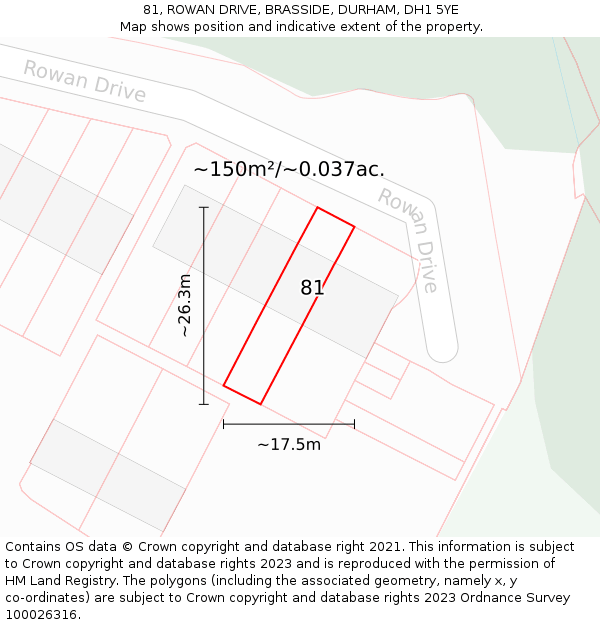 81, ROWAN DRIVE, BRASSIDE, DURHAM, DH1 5YE: Plot and title map