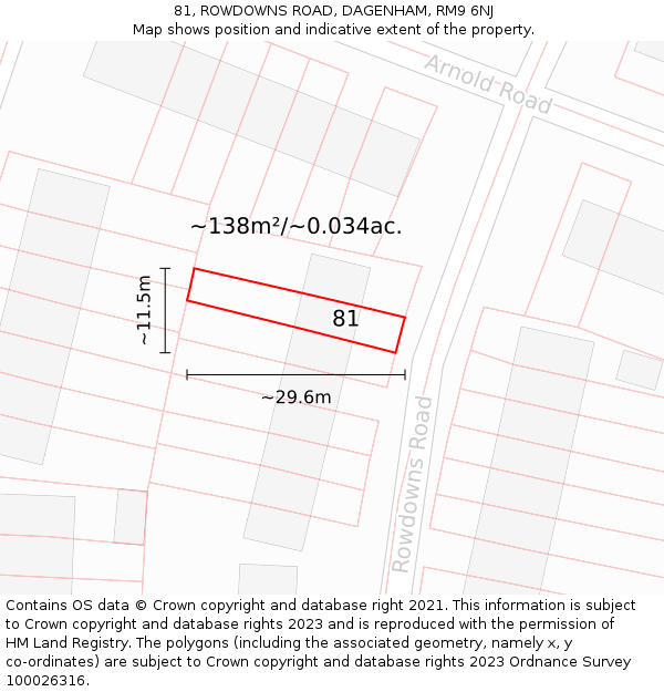 81, ROWDOWNS ROAD, DAGENHAM, RM9 6NJ: Plot and title map