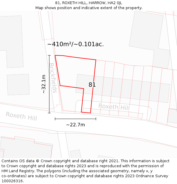 81, ROXETH HILL, HARROW, HA2 0JL: Plot and title map